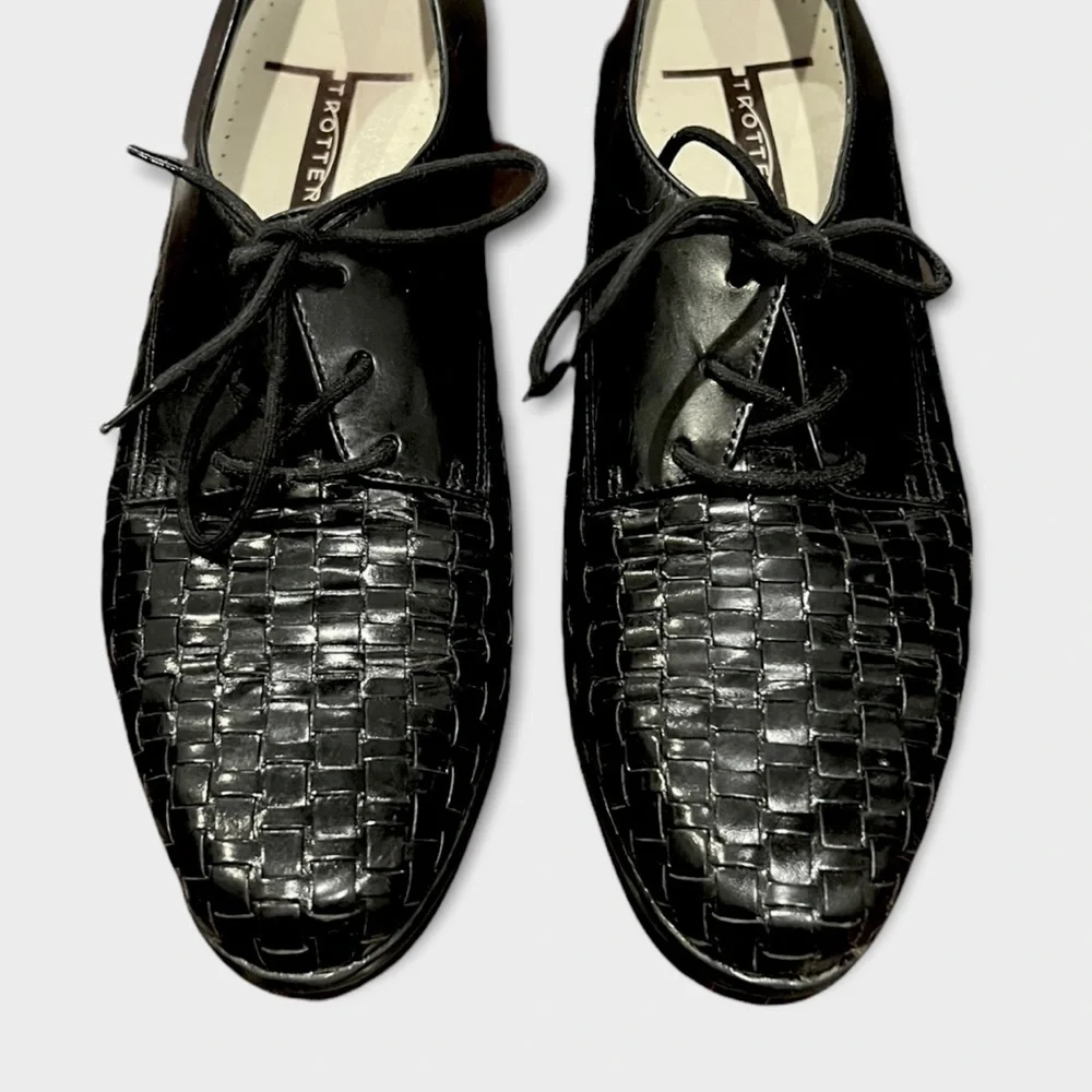 Trotters Lila Woven Black Leather Oxford Sz 10N